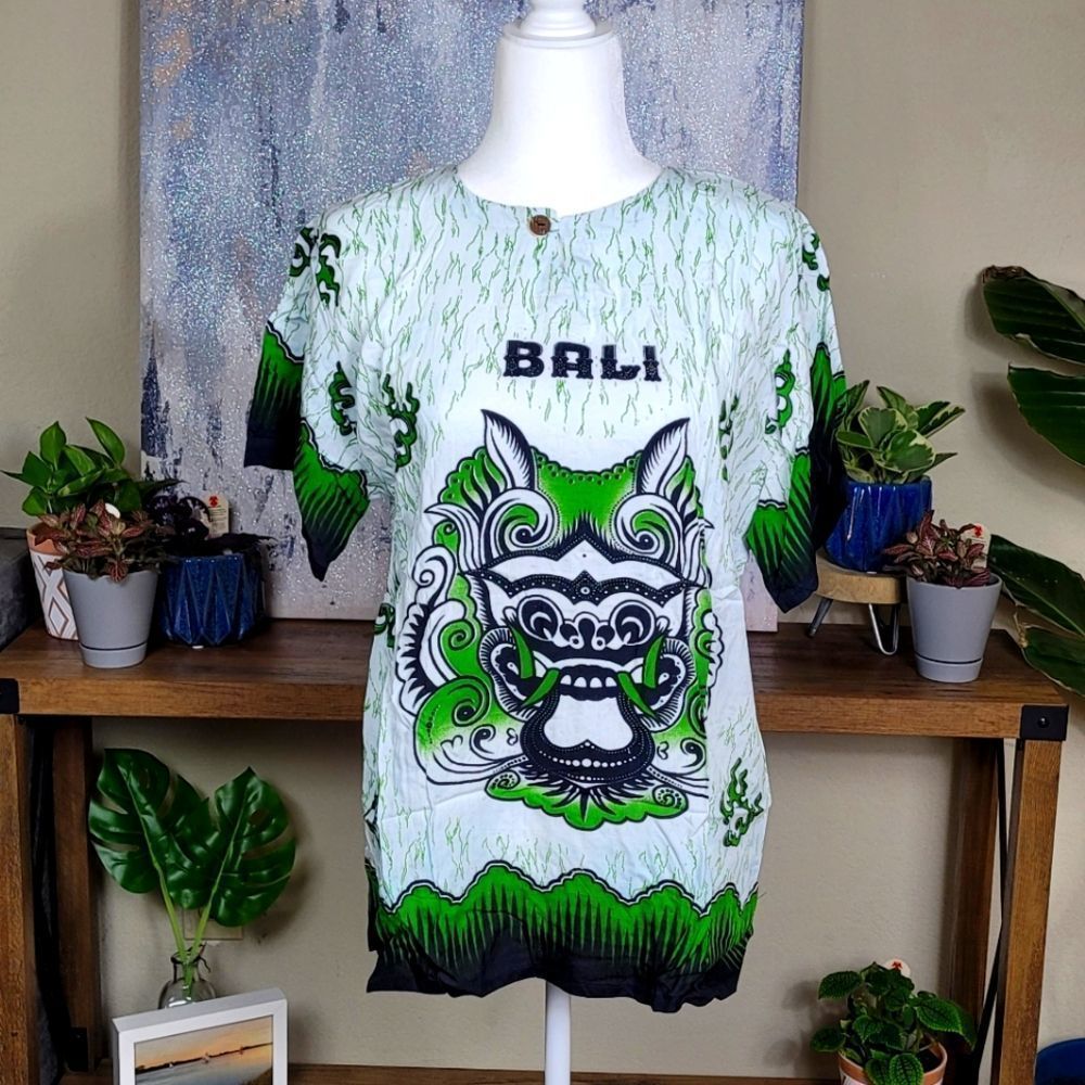 NEW! Bali Beach Summer Tshirt 100% Cotton - Green Barong